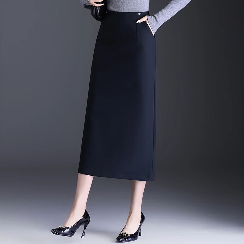 

Юбка-карандаш женская деловая из утолщенной костюмной ткани, средней длины, с завышенной талией, из полиэстера