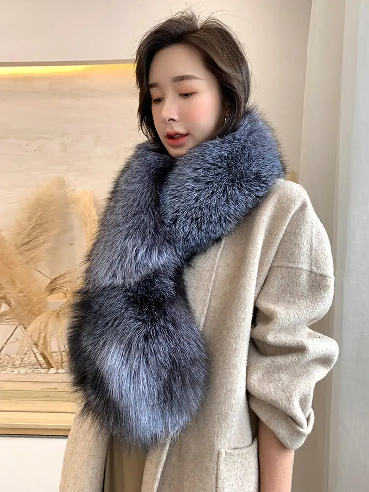 New Women Winter Full Pelt Real Fox Fur Scarves Luxury Natural Fox Fur Scarf Shawl Lady Warm Real Fox Fur Muffler Collor