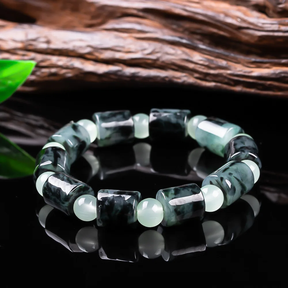 

Natural Real Jade Beads Bracelet Myanmar Jadeite Bangle Charm Vintage Luxury Accessories Jewelry Amulet Lucky Gifts for Women
