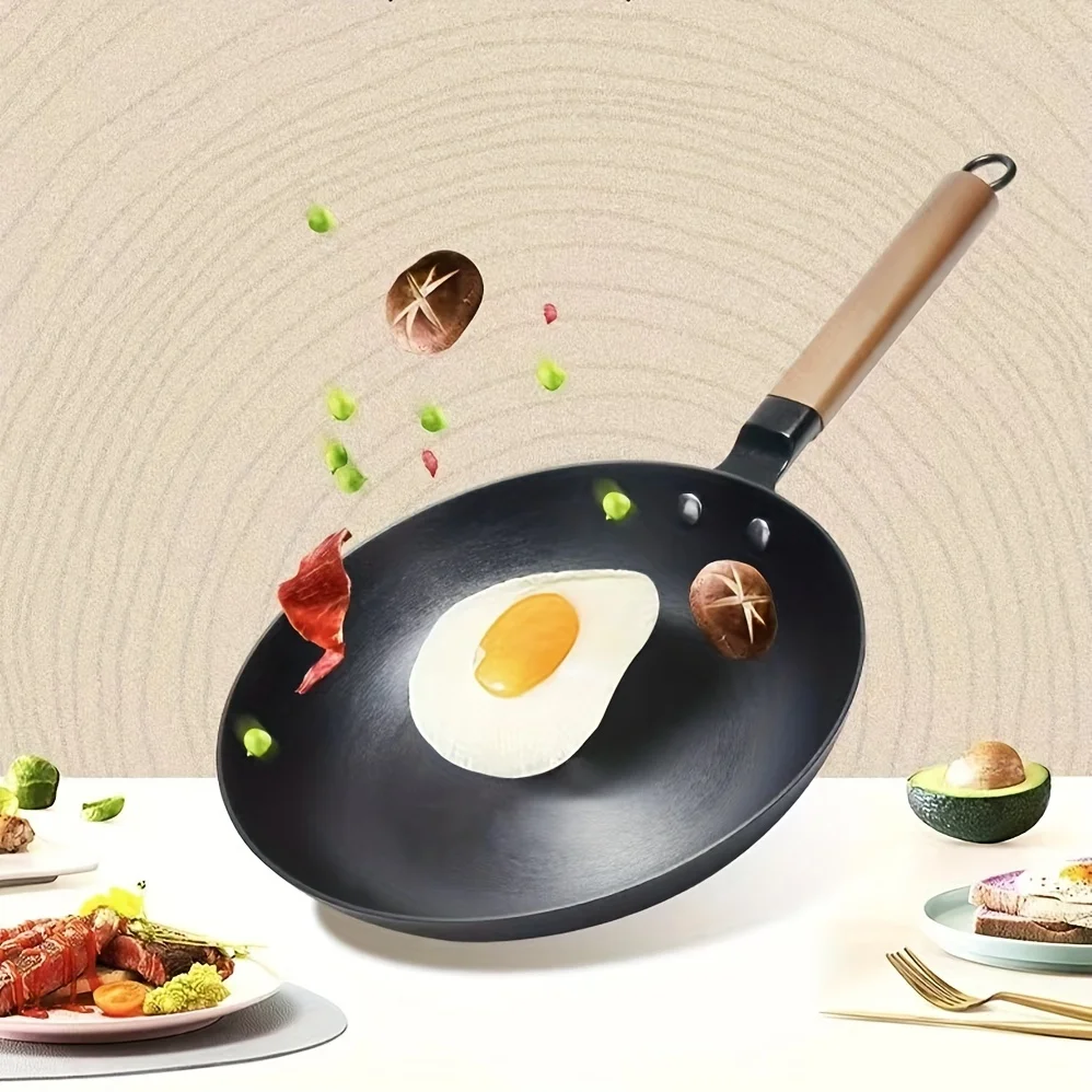 

1pc Uncoated Cast Iron Skillet With Iron Spoon And Shovel, Frying Pan With Glass Lid, Non-Stick Iron Pan For All Stove,