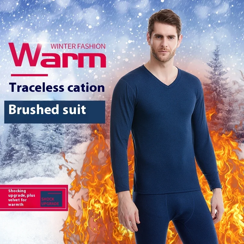 

Men's Thermal Underwear Set with Elastic Slim Fit Double-sided Brushed Velvet Winter Clothes and Pants for Men Underwear