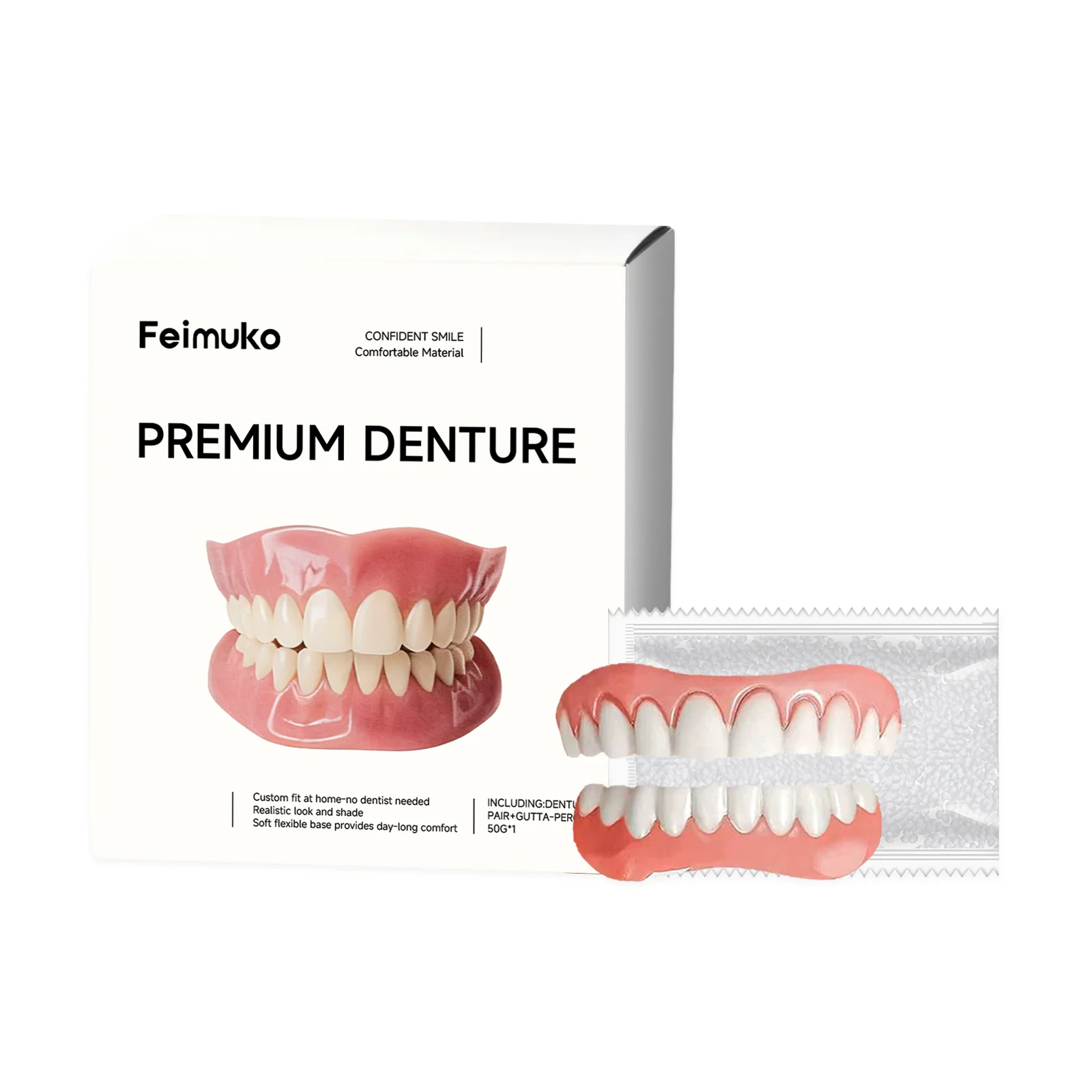 Premium Dentures Veneers Full Set Cover Gaps Broken Tooth Confident Smile Oral Care Adjustable Reusable False Teeth Beauty Set