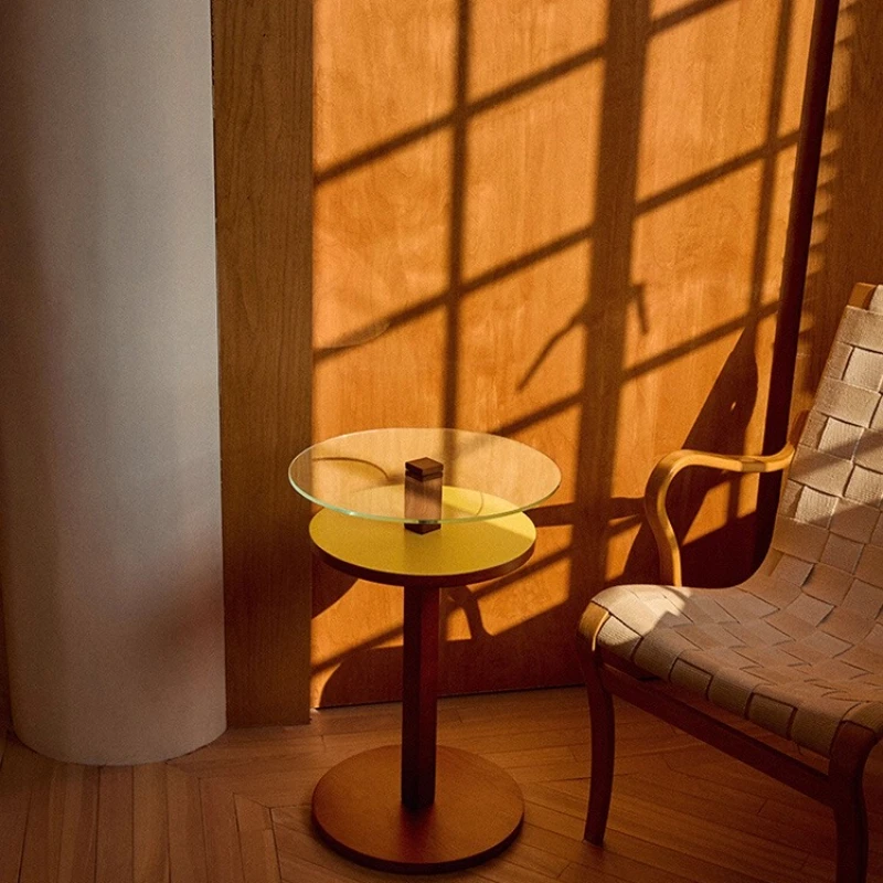 Solid wood double-layer side table living room household removable coffee table small table