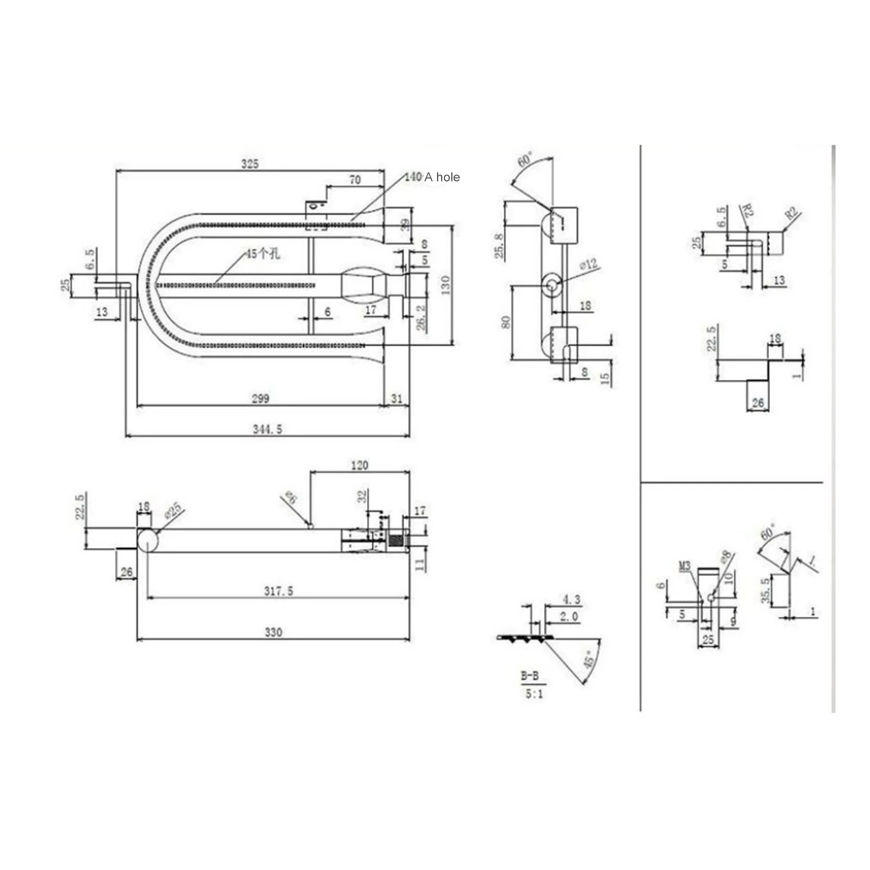 Stainless Steel U Shaped Gas Burner Tube, Durable BBQ Grills, Replacement Parts