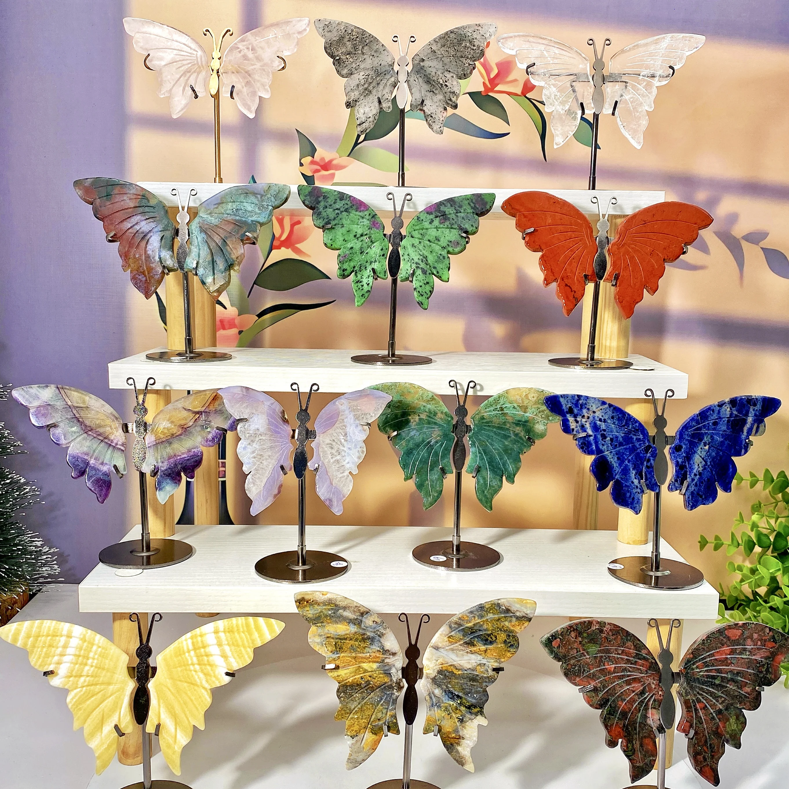 1PC Multimaterial High Quality Crystal Butterfly Wing With Stand,Decoration Set，Healing crystal,Women gift,Halloween Gift