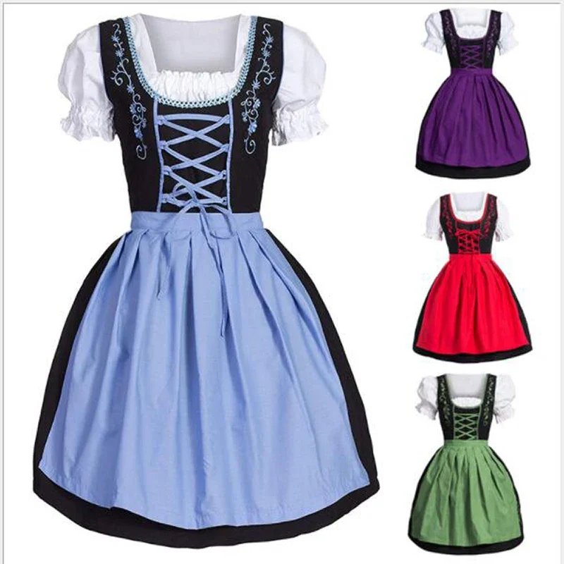 Ladies Bavaria Oktoberfest Trachten Maid Costume Front Lacing-Up Apron Dress Skirt Dirndl Fraulein Cos Outfit For Women 4XL 5XL