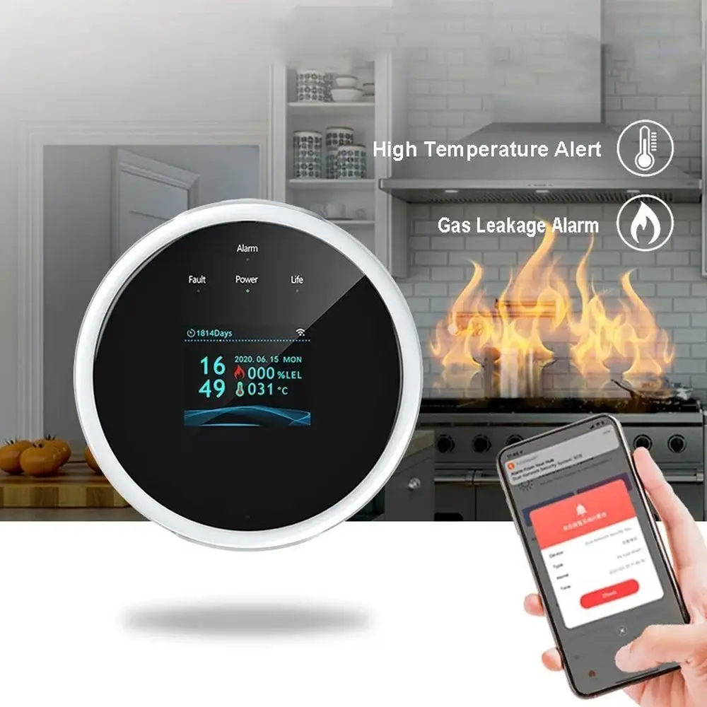 Intelligent Wifi Natural Gas Leakage Detector High Sensitivity APP Control Gas-Leakage Sensor Temperature Display Digital LED