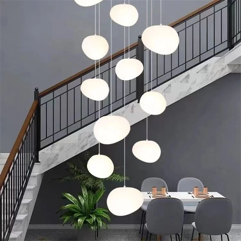 Duplex building large chandelier living room villa duplex staircase long chandelier loft minimalist cream style pebble new model