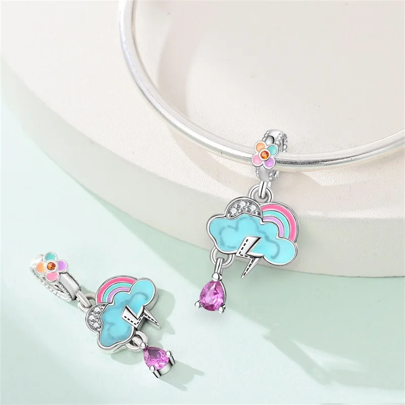 

New 925 Sterling Silver Rainbow After The Rain Charms Pendant For Women Fit 3mm Original Bracelet DIY Birthday Jewelry Gifts