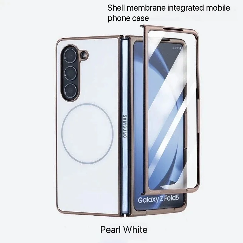 For Samsung Galaxy Z Fold 7 6 5 4 3 W26 electroplated magnetic case screen tempered glass front film anti-fingerprint phone case