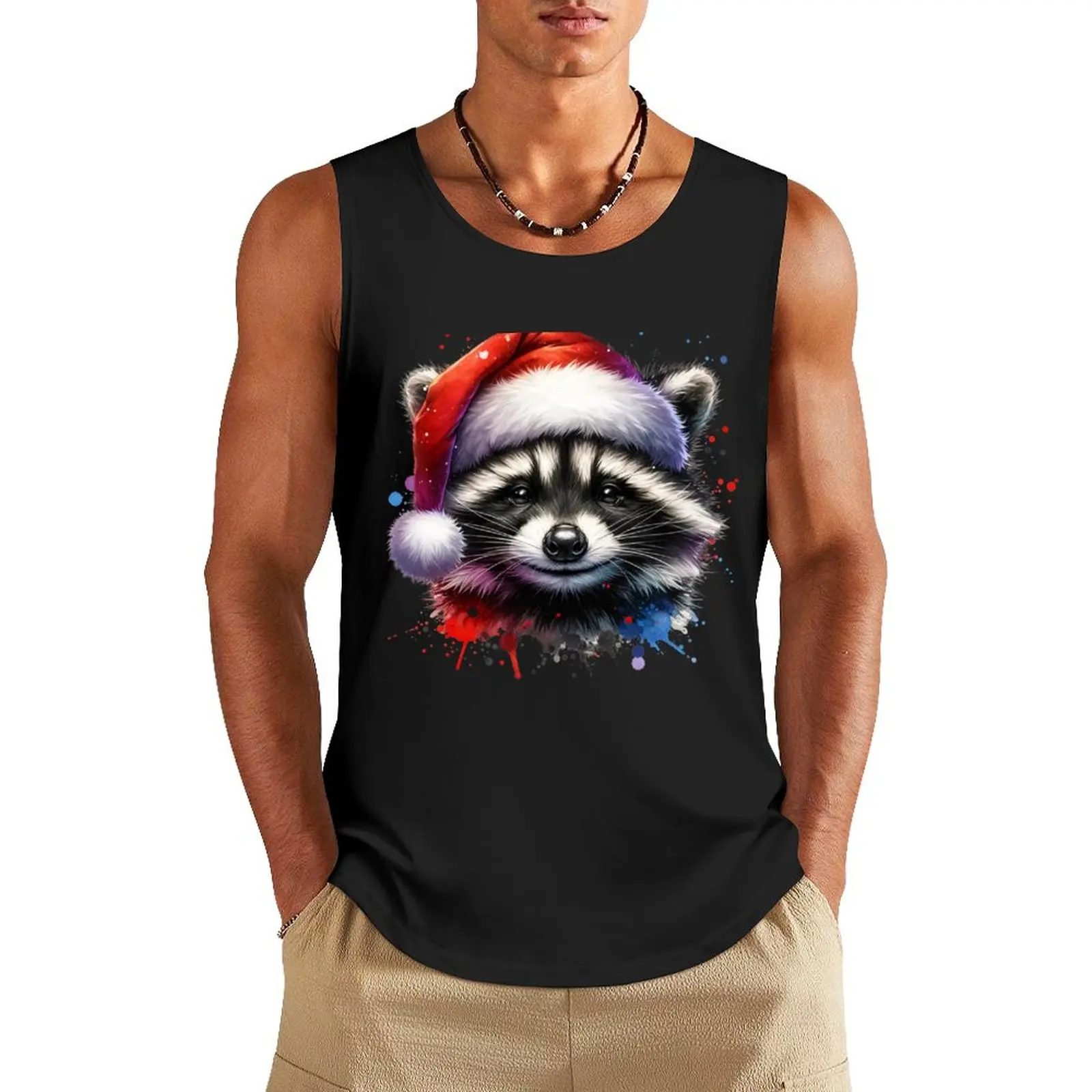 

Adorable Christmas Raccoon, Neat Christmas Gift Tank Top men gym clothing best selling products