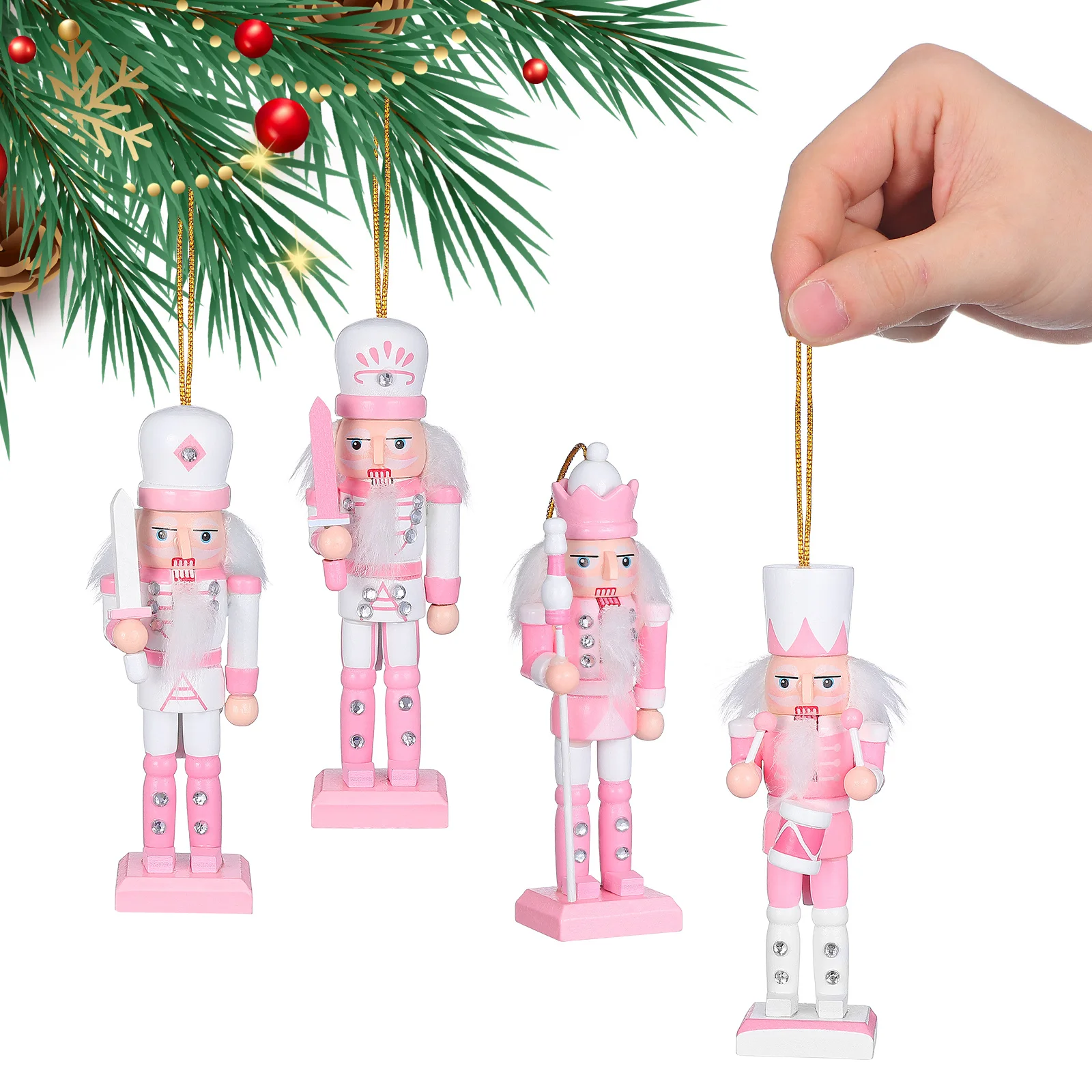 

4pcs Wooden Nutcracker Decor Xmas Desktop Pendant Christmas Decoration Unique Figures Home Office Cafe Tabletop Shelf Display