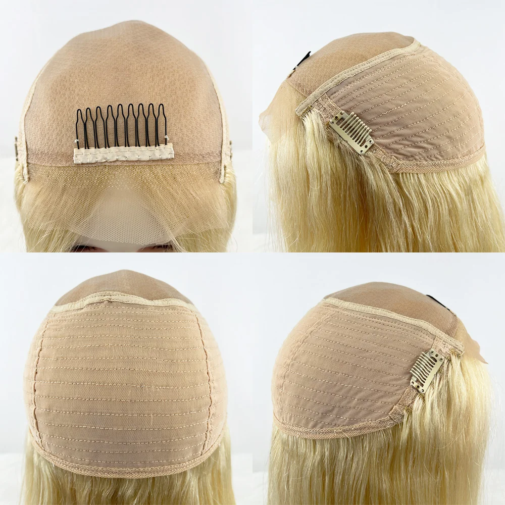 Peluca con cierre 5x5, cabello humano con base de seda # 613 Peluca superior de seda de pelo europeo virgen recto sedoso rubio claro con pelo de bebé para mujeres