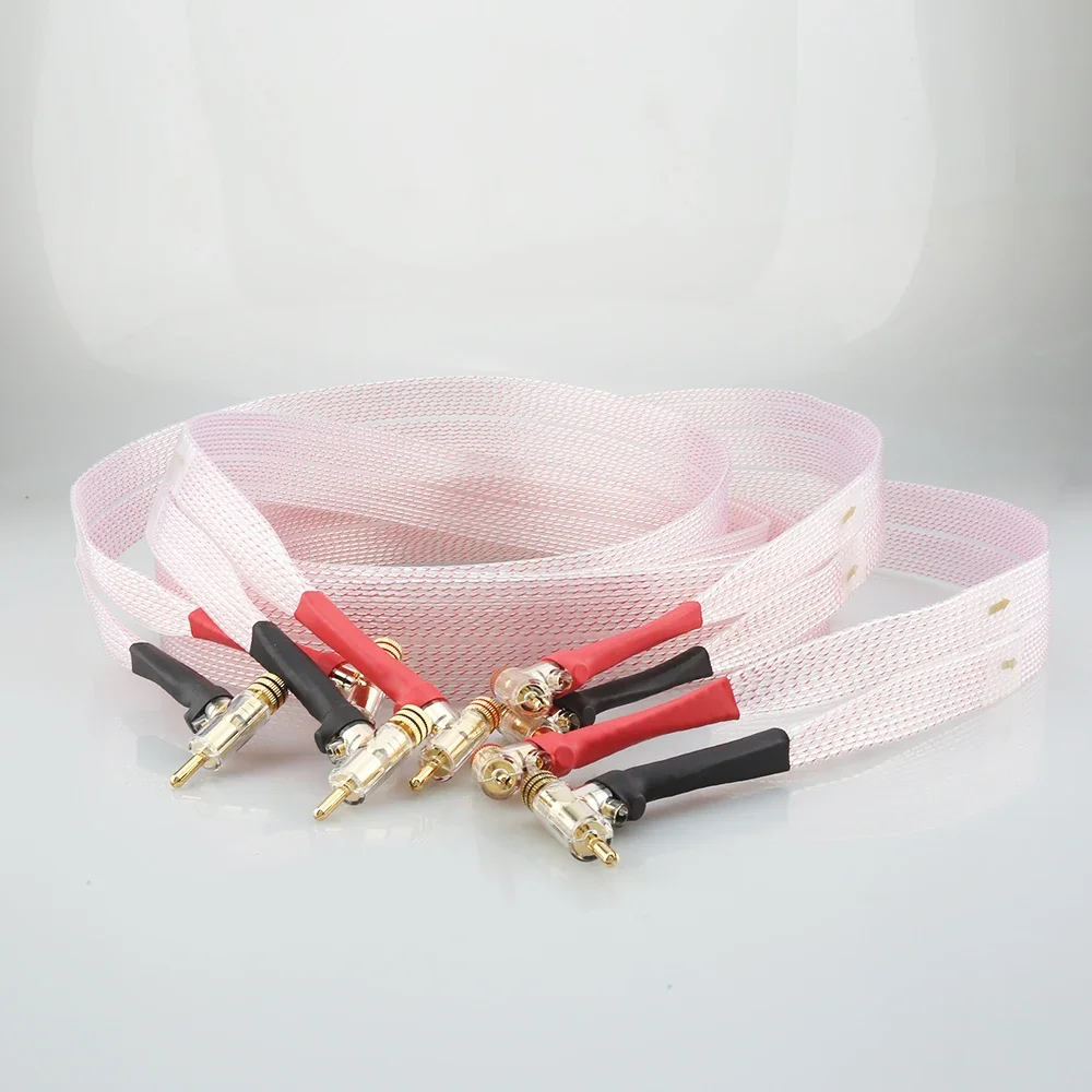 Hifi سلك مكبر الصوت المسطح Audiocrast 7N OCC النحاس الفضة مطلي كابل مكبر الصوت مع مطلية بالذهب Y المجرف التوصيل الموز قفل التوصيل
