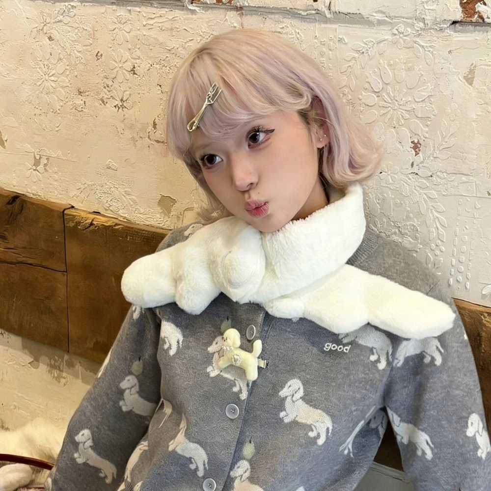 Y2K Retro Angel Wings Plush Scarf Japanese Girl Cute Jk Lolita Subculture Scarf Niche Original Winter New Sweet Lady Warm Scarf
