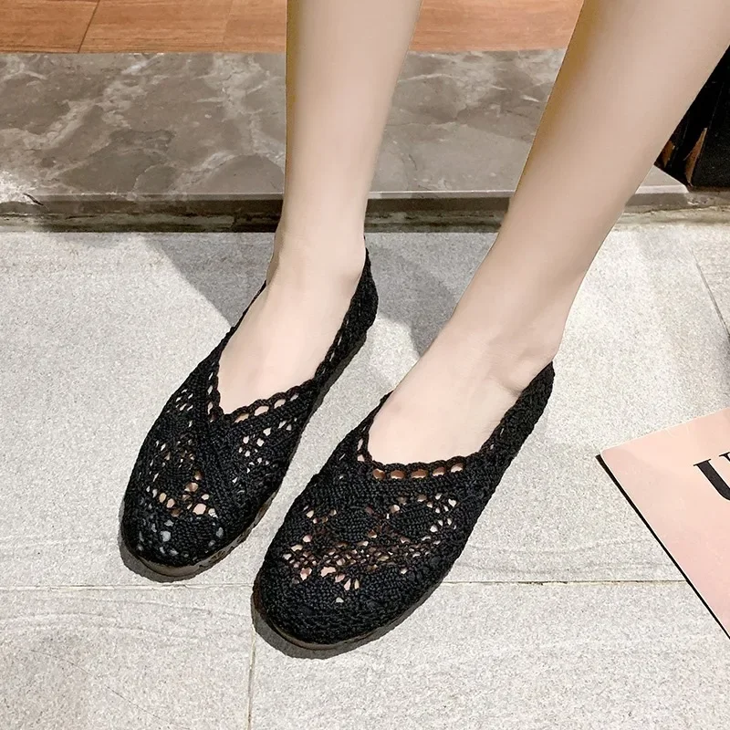 Summer Women Flats Shoes Ballet Flats Fashion Bow-Knot Women Shoes Slip on Cut Outs Flat Sweet Hollow Summer Female Shoes