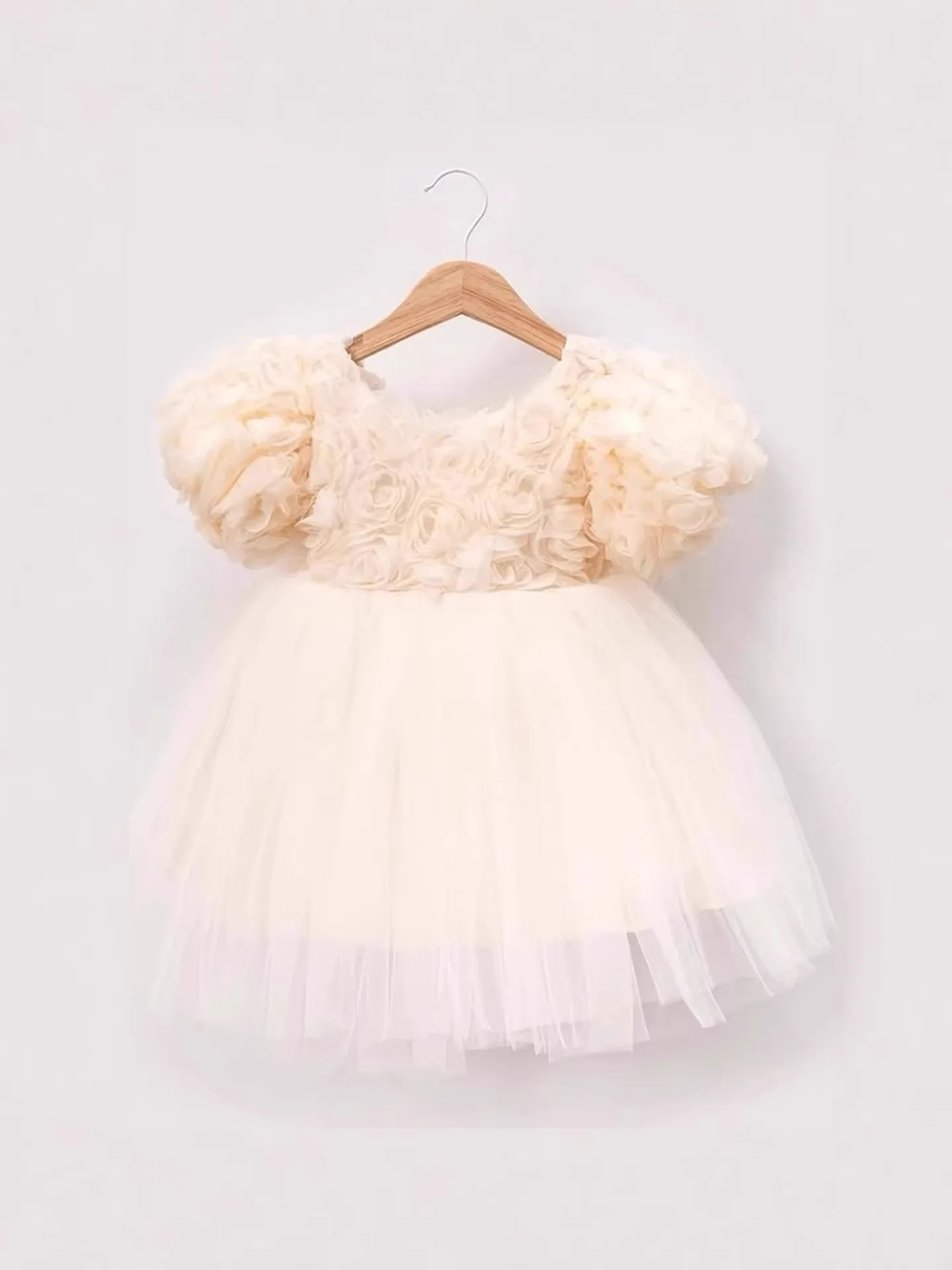 Custom Flower Girl Dress For Wedding Birthday Party Pageant Kids 3D Floral Tulle Formal Gown Little Girls Princess Dress For