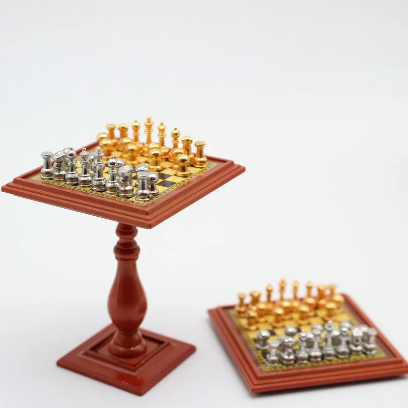 Dollhouse Mini Magnetic Chess Table Game Board 1:12 Miniature Family Game Chess Board Accessories Scale Scene Crafts Home Decor