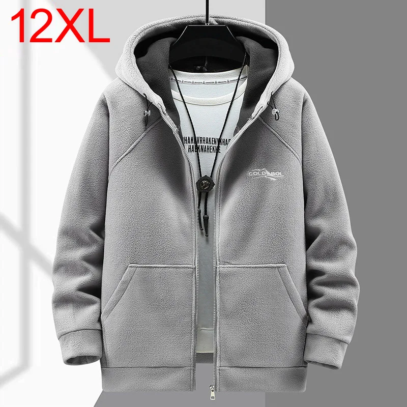 Polar Fleece Jacket Men Plus Size 11XL 12XL Solid Color Jackets Autumn Winter Warm Hooded Jacket Coat Male Outerwear Big Size