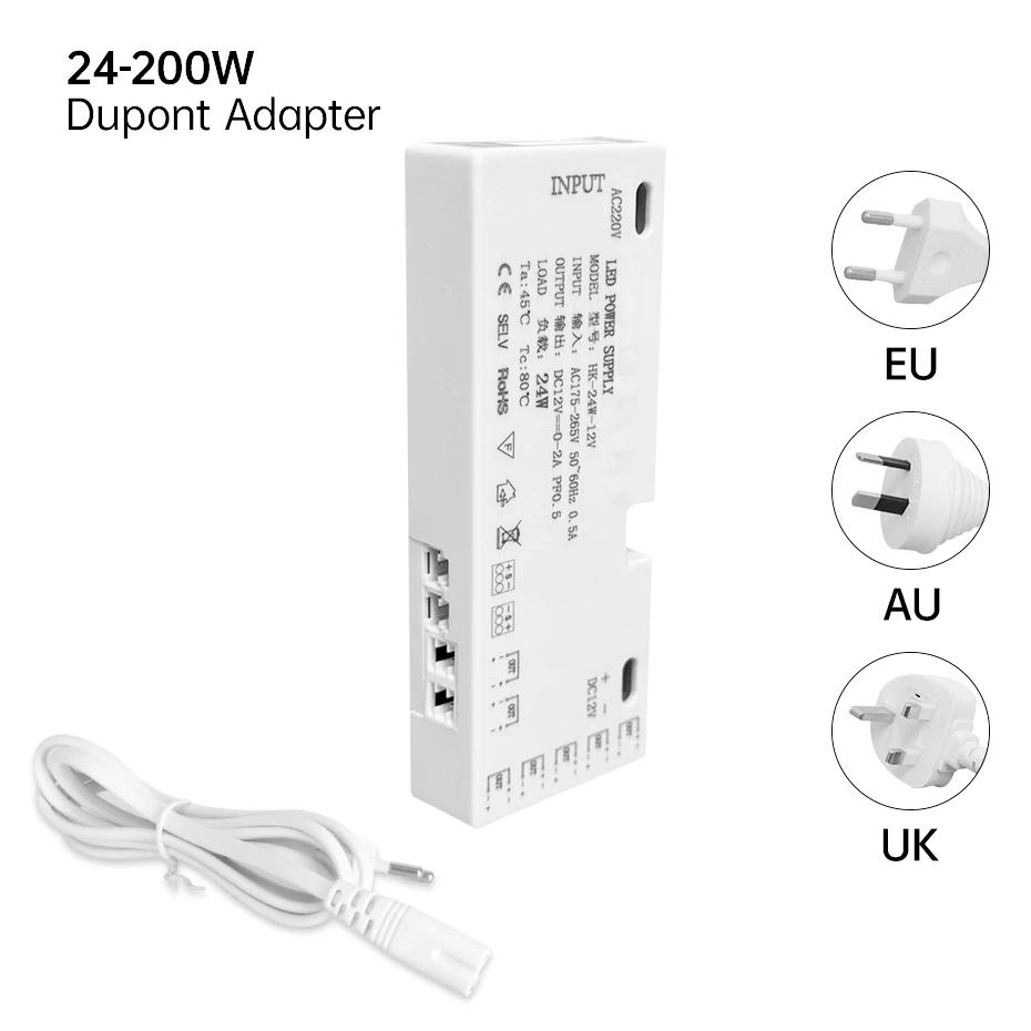 

DC 12V 24V 2Pin Port LED Lighting Transformer EU AU UK Plug Power Supply Adapter LED Strip Driver 24W 36W 60W 100W 150W 200W