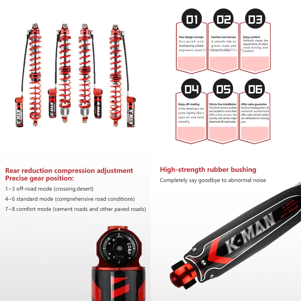 Front and Rear Shock Absorbers for Wrangler JK 4X4 Offroad Nitrogen Hydraulic Suspension Adjustable Shock Absorber for SUV