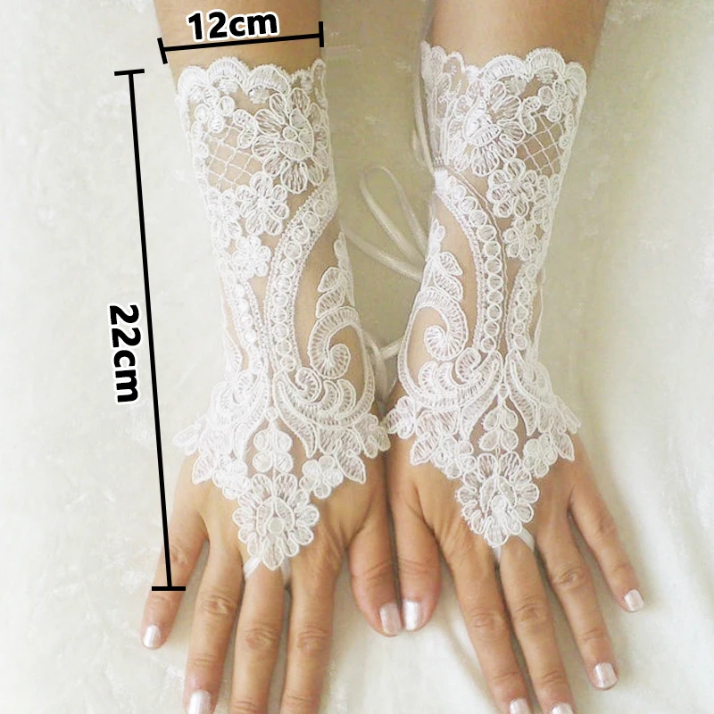 Guantes cortos blancos y negros para boda, manoplas de flores sin dedos, encaje nupcial, Sexy, accesorios de fiesta, alta calidad, 1 par