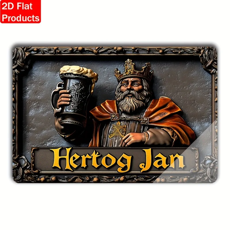 Tin Sign - Hertog Jan King Beer Mug Vintage Durable Metal Plaque Wall Decor, Home Pub Bar Man Cave Wall Art