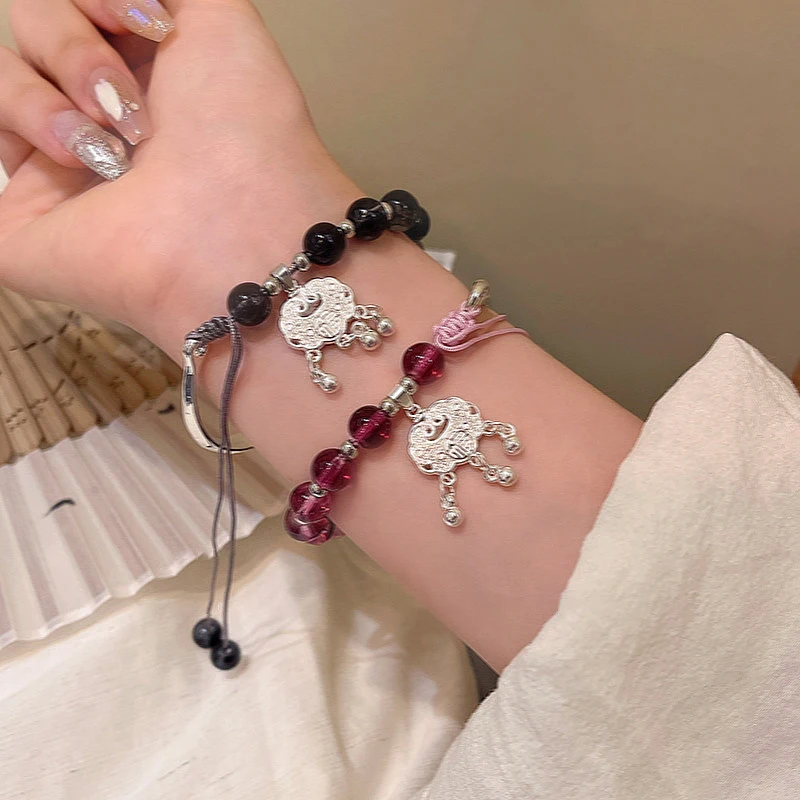 New Chinese Style Bead Peace Lock Bracelet Chic Women Retro Accessories