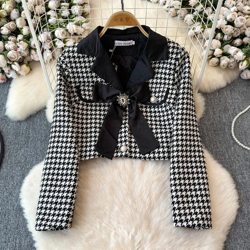 Autumn Winter Two Piece Skirt Set Casual socialite Elehant Tweed Jacket Half Skirt Two-Piece Set Basic Short Single Breast Coat