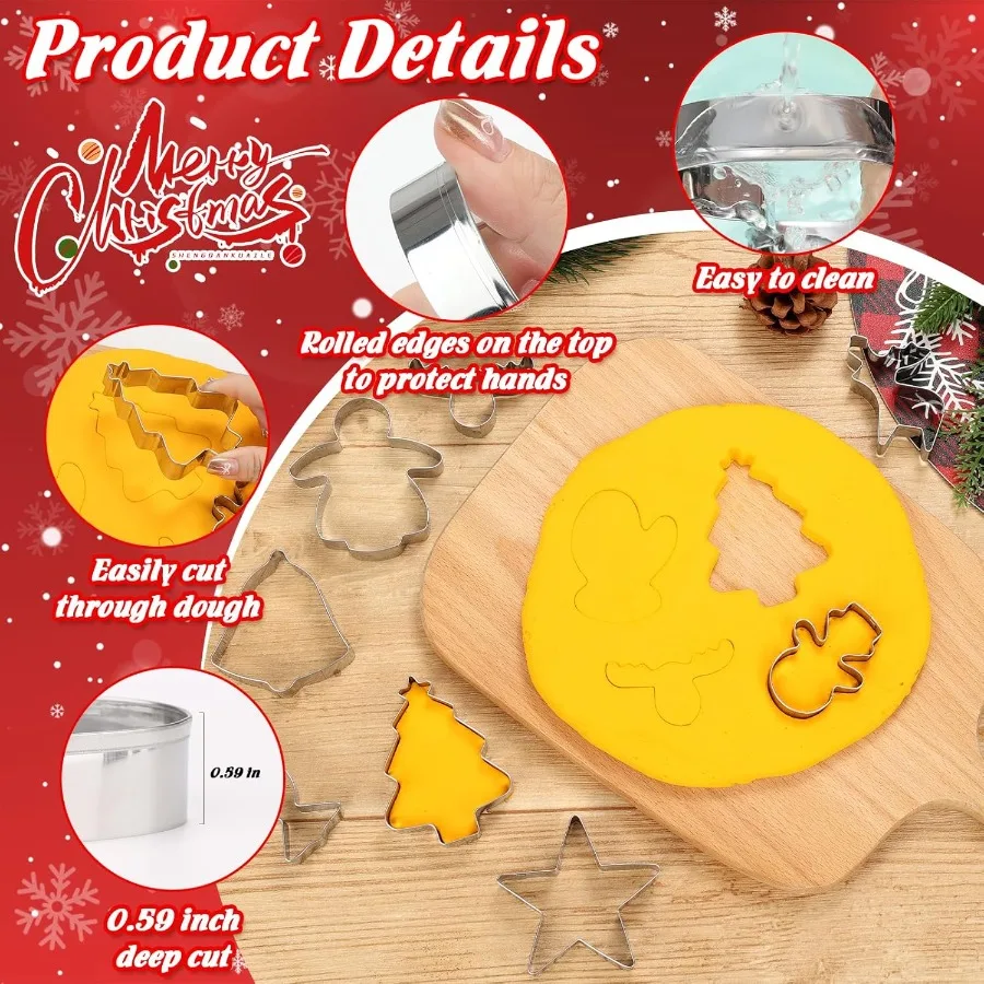 Christmas Ce Cutters 15Pcs Winter Holiday Ce Cutter Set Stainless Steel Metal Biscuit Cutters for Baking with Snowflake Winter