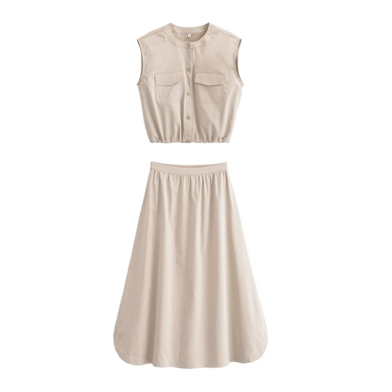

Women's suit New spring 2025 cargo vest vest A swing skirt set Casual fashion Casual and versatile