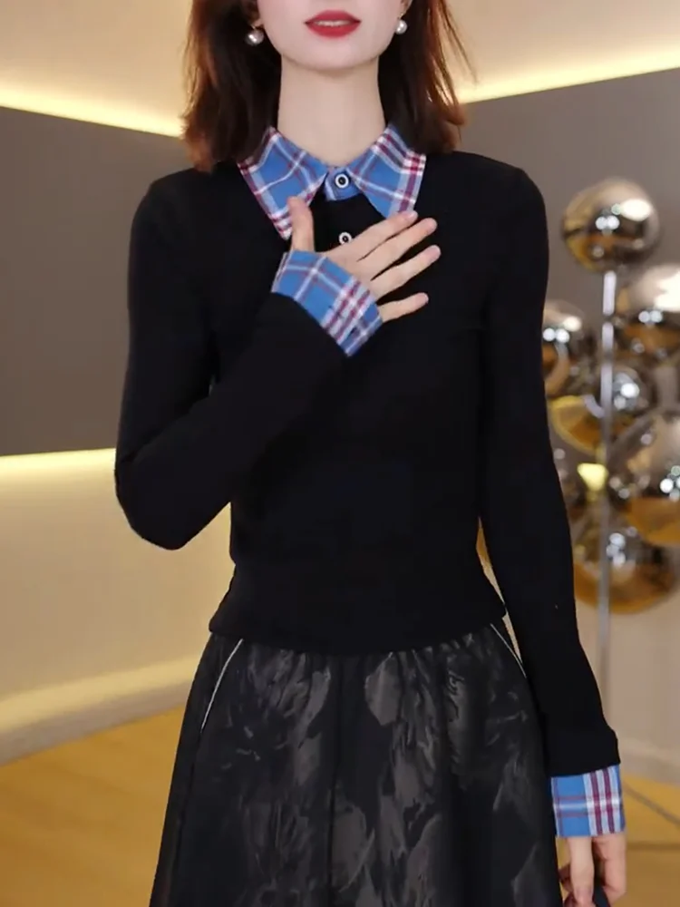 

Корейский элитный вязаный свитер с воротником-стойкой, осенняя новинка, большие размеры, универсальный, стройнящий, омолаживающий топ для женщин