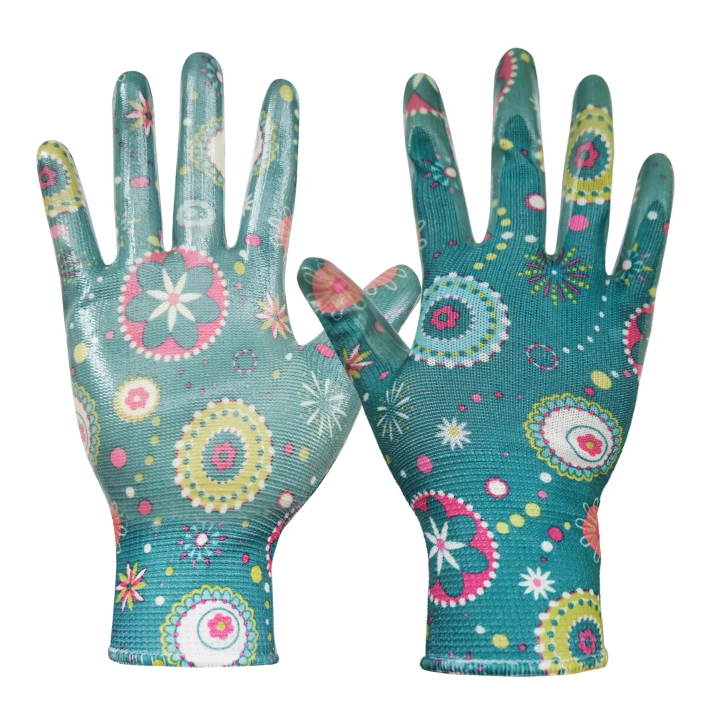 Lady Gardening Gloves, Nitrile Rubber Palm Coated, Snug Fit, Abrasion, Water/Dirty Resistance Palm, Light Weight, Women Medium