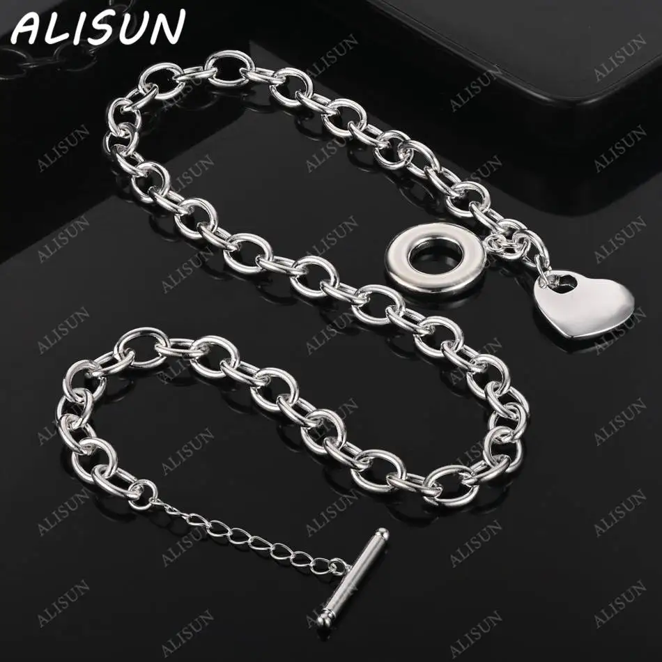 

ALISUN 925 Sterling Silver 45cm Heart Chain Necklace For Women Men Charm Trend Birthday Gifts Fashion Party