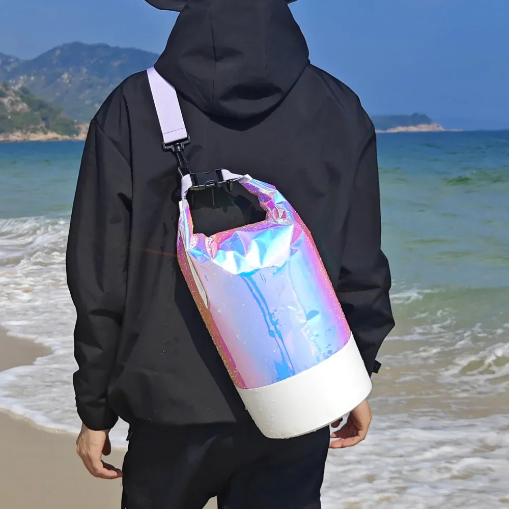 10L/20L Outdoor PVC Laser-Printed Colorful Waterproof Bucket Bag, Beach Storage Waterproof Backpack, Rafting Waterproof Bag