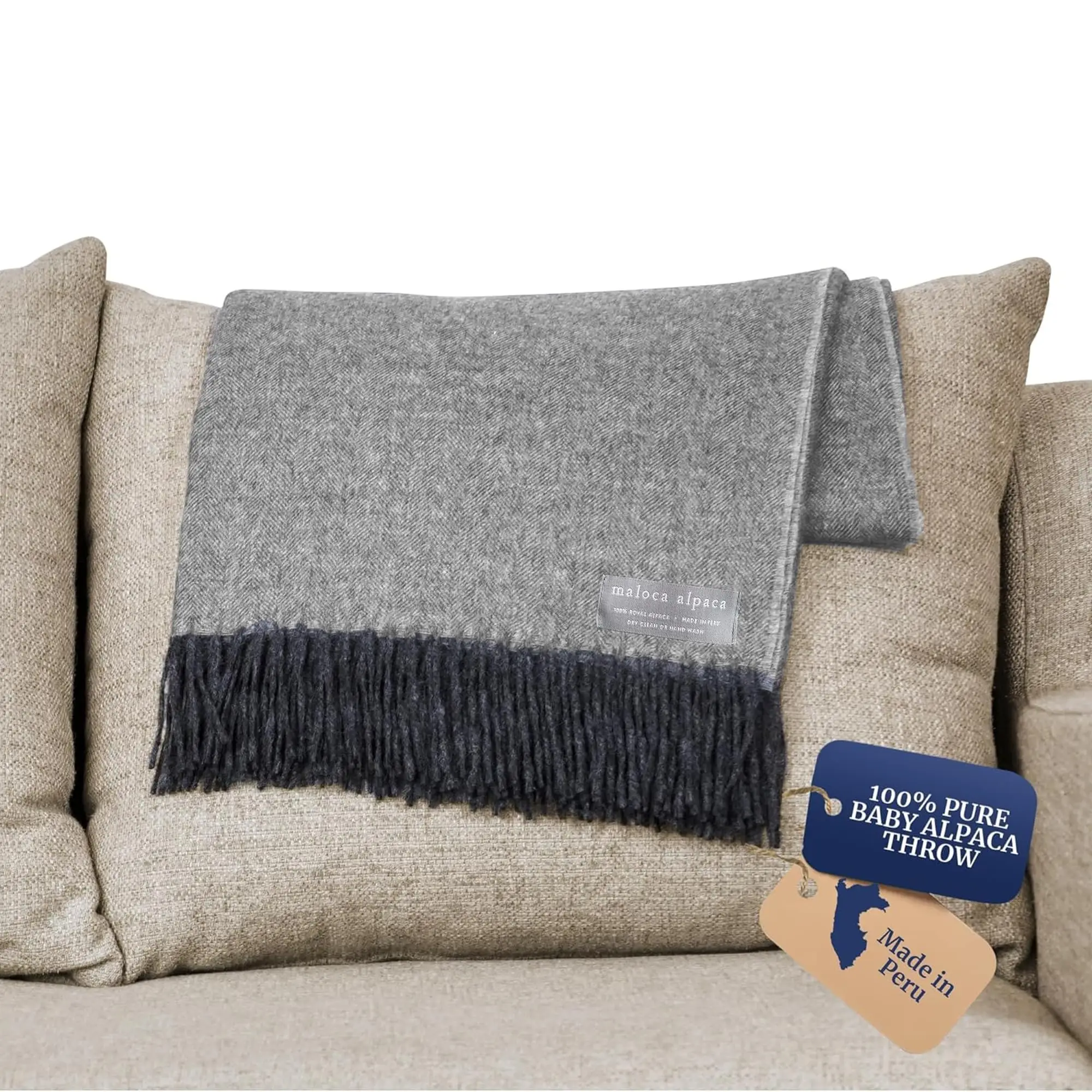 100% Baby Alpaca Wool Herringbone Weave - Limited Production Ethically Sourced Throw Blanket Warmer Than Wool