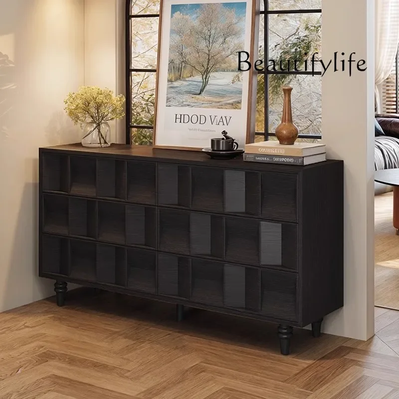 

Q French medieval solid wood dining side cabinet, living room, home entry against the wall integrated porch cabinet, black