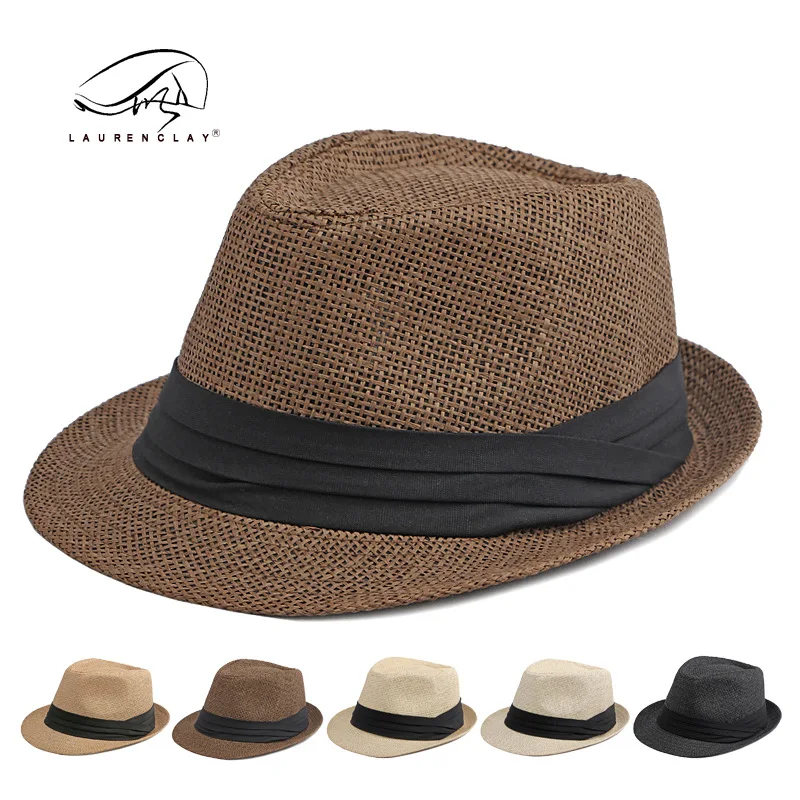 

Cross-border Hat Men's Summer Sunshade Sun Protection Hat Straw Breathable Billycock Women's Panama Hat Beach Fedora Hat