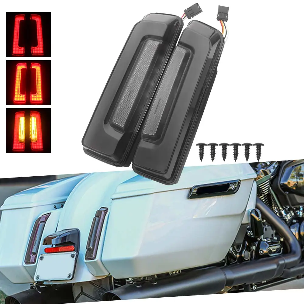 2Pcs Have 3 Different Mode Tail Light Fit For Harley Davidson Touring Road Glide Street Glide 2023-2026 Smoke Lens Black Housing