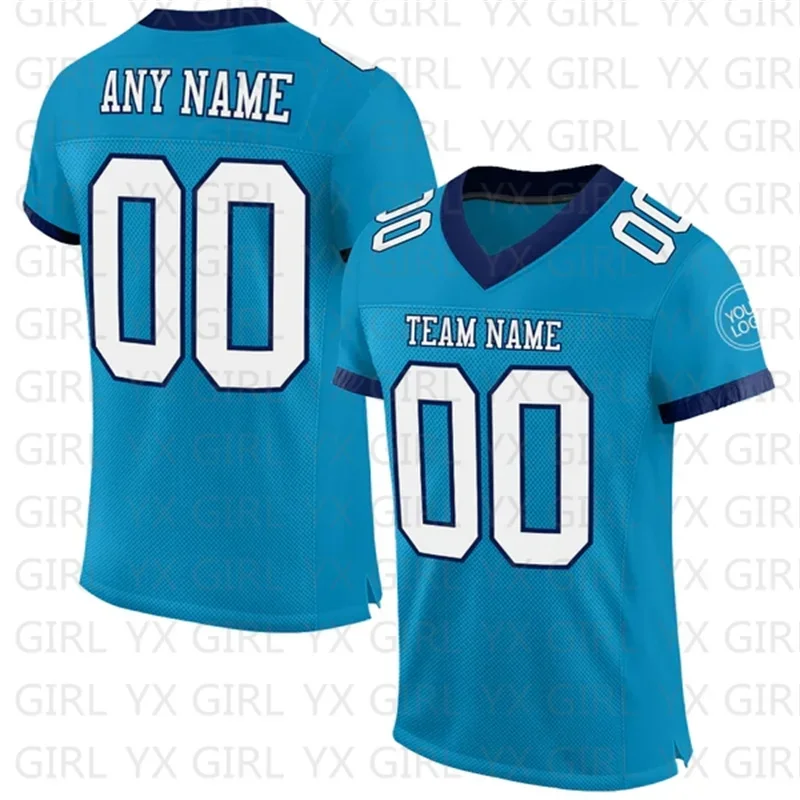 

Custom Panther Blue White-Navy Football Jersey Personlized Team name and you name, number V-Neck Athletic Football T-Shirts