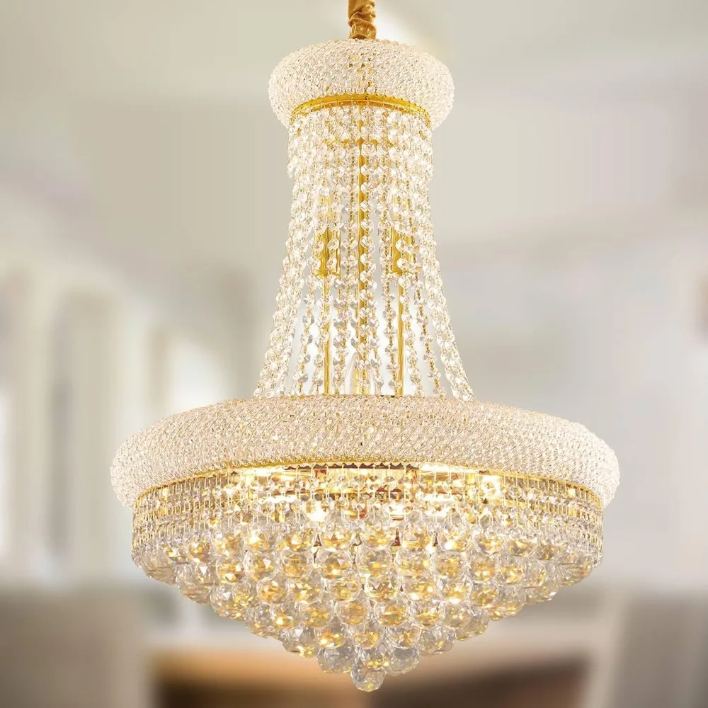 13 Lights Gold Polished Classic Empire style Crystal Chandelier Ceiling light Living Room Foyer Dining Hall Hallway Bedroom