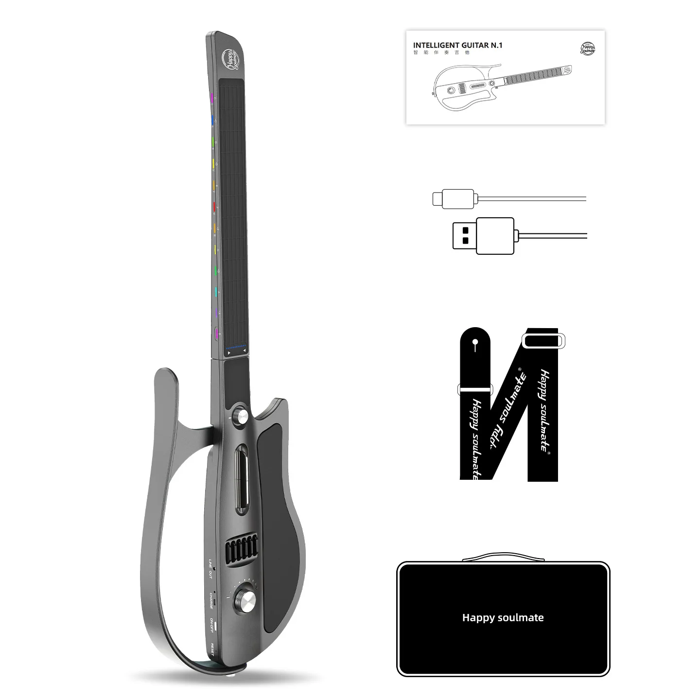 Happy soulmate N.1 Stringless electric guitar Music confidant Smart square playing Automatic backing track Durable maple