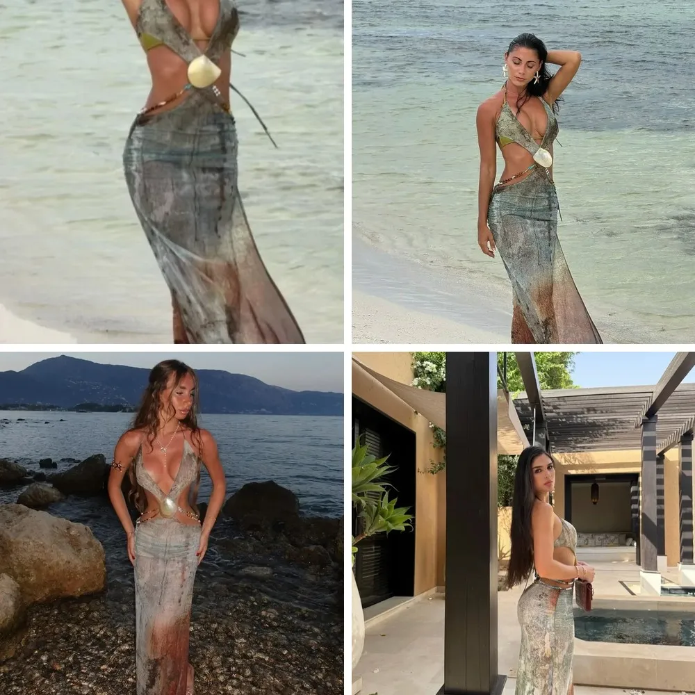 

Hollow Out Halter Sexy Dress for Women, Backless Sleeveless Evening Beach Dress 2026 (Characters: 78)