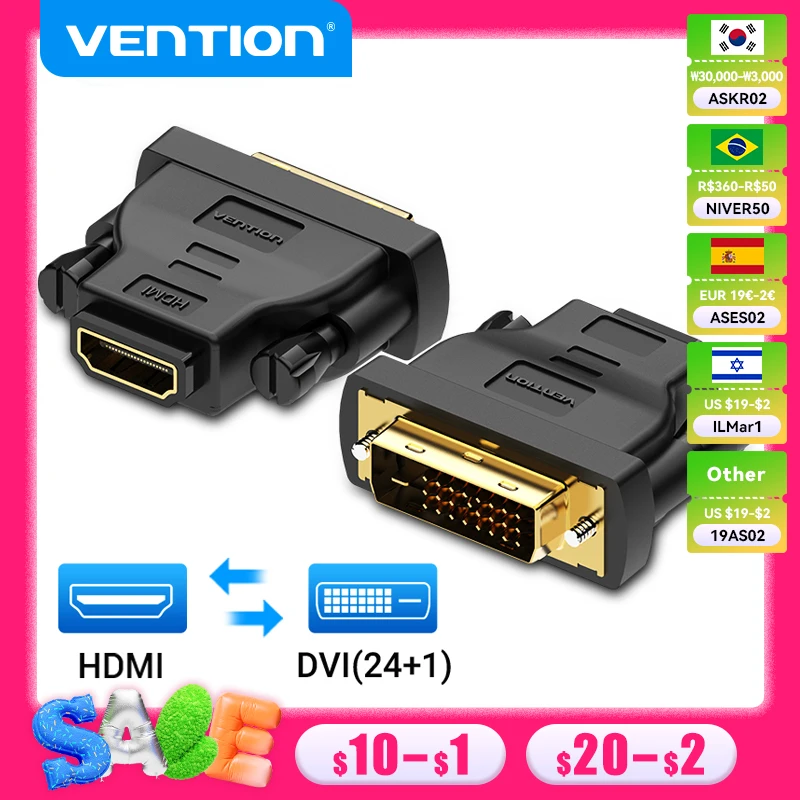 Vention DVI to HDMI Adapter Bi-directional DVI D 24+1 Male to HDMI Female Cable Connector Converter for Projector HDMI to DVI