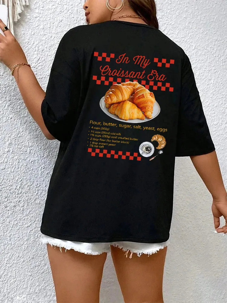 クロワッサン時代バックプリントかわいいベーカリーシャツ美的レトロ朝食 Tシャツ女性ストリートトップ特大 Y2k グラフィック Tシャツ