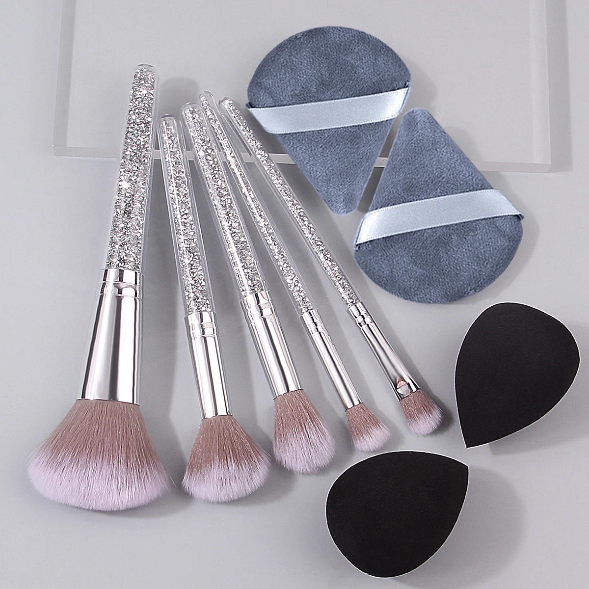 9-delige multifunctionele make-upborstelset met diamanten handvat + niet-klevende poedermake-upspons schoonheid ei poederdons