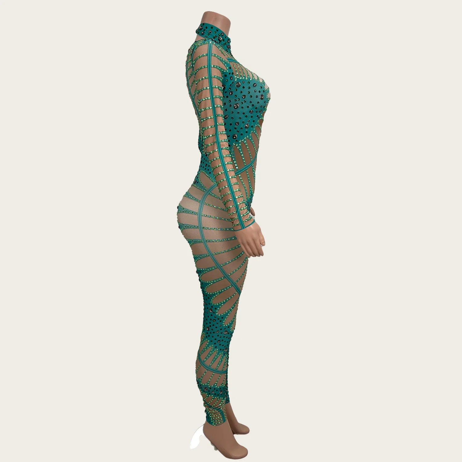 Lvyecao Sparkly Rhinestone Not See Through Spandex Elastic Jumpsuit Night Club Dance Stage Performance Tight Fitting Jumpsuit