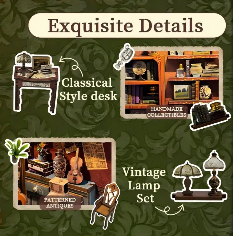 OUZEY Vintage Memories DIY منزل مصغر، مجموعة نماذج صندوق غرفة الحنين مع الأشياء القديمة، هدية حرفية للبالغين #5