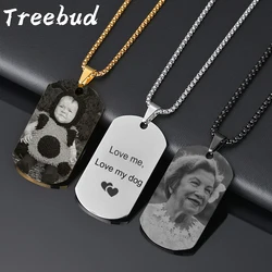 Treebud Custom Photo Name Pendant Necklace Stainless Steel Laser Engraved Personalized Picture Necklaces for Women Men Jewelry