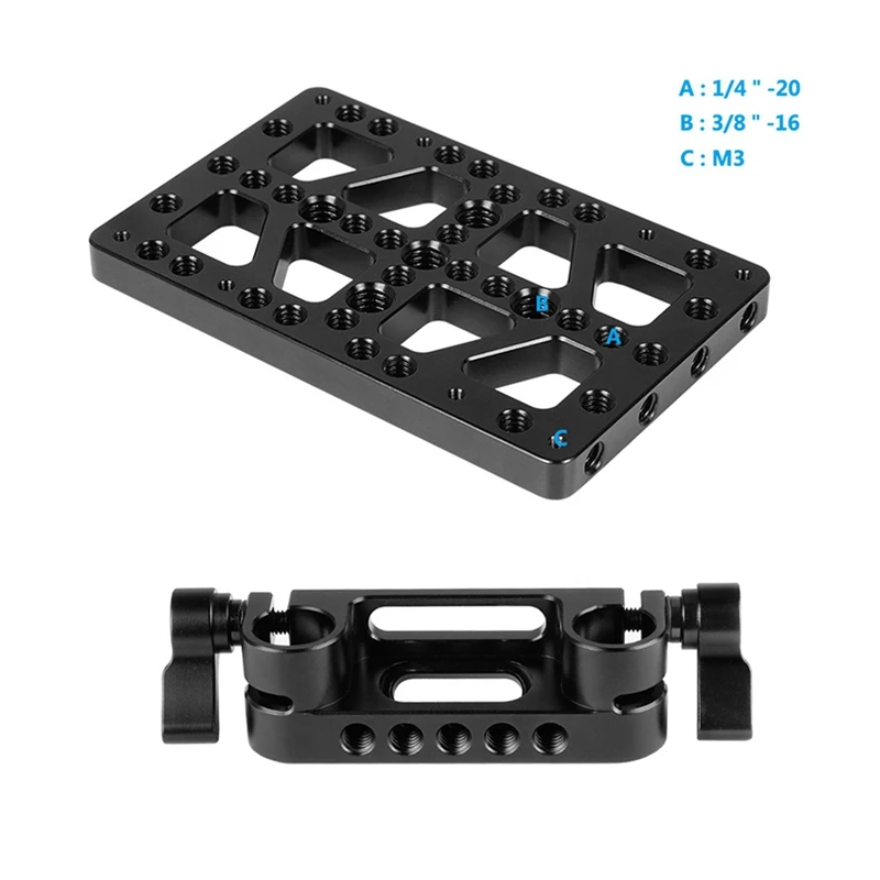 Wedge Plate Quick Release Base Plate With 15Mm Rod Clamp For Camera Power Adapter, Shoulder Kit Accessories